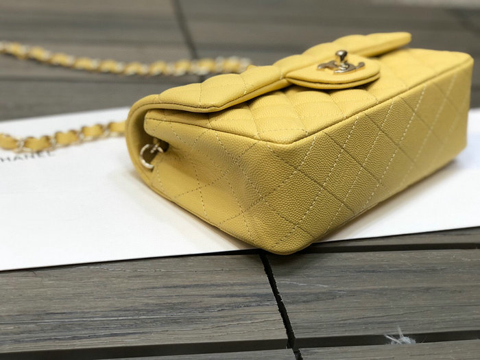 Classic Chanel Grain Calfskin Small Flap Bag Yellow CF1116