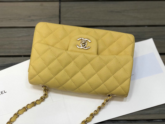 Classic Chanel Grain Calfskin Small Flap Bag Yellow CF1116