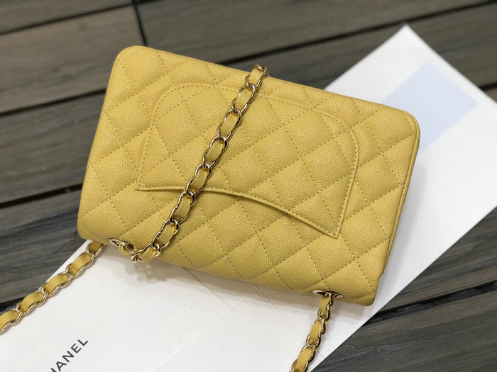 Classic Chanel Grain Calfskin Small Flap Bag Yellow CF1116