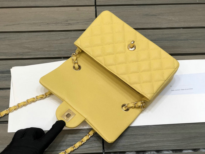 Classic Chanel Grain Calfskin Small Flap Bag Yellow CF1116