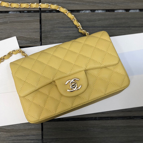 Classic Chanel Grain Calfskin Small Flap Bag Yellow CF1116