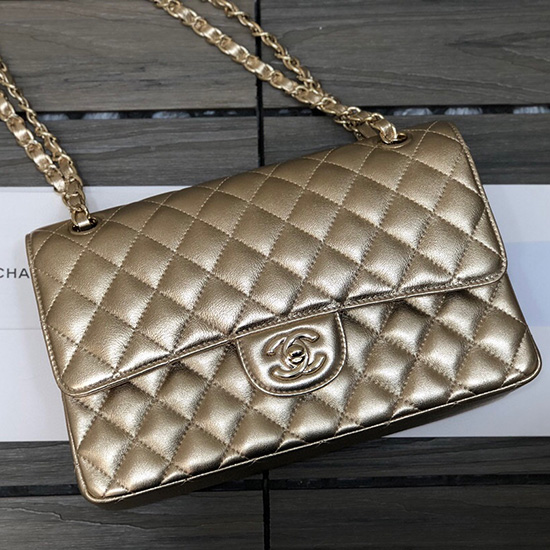 Classic Chanel Lambskin Medium Flap Bag Gold CF1112