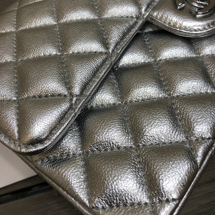 Classic Chanel Lambskin Medium Flap Bag Silver CF1112