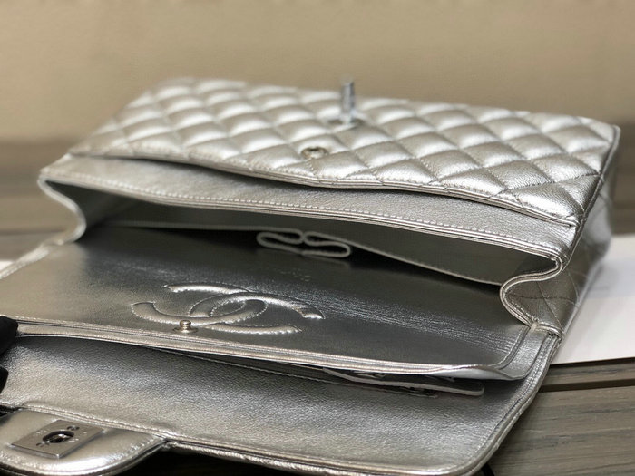 Classic Chanel Lambskin Medium Flap Bag Silver CF1112