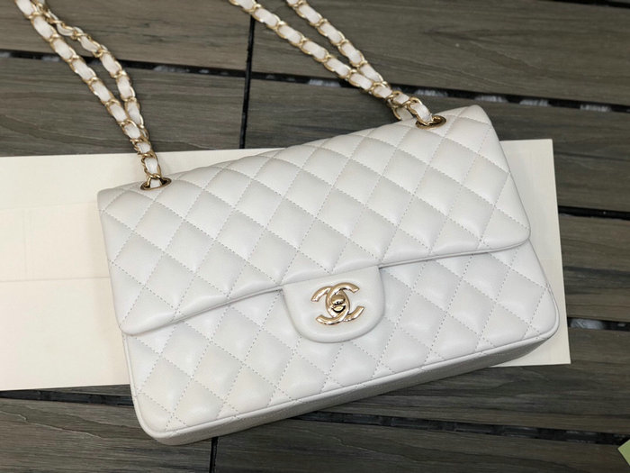 Classic Chanel Lambskin Medium Flap Bag White CF1112