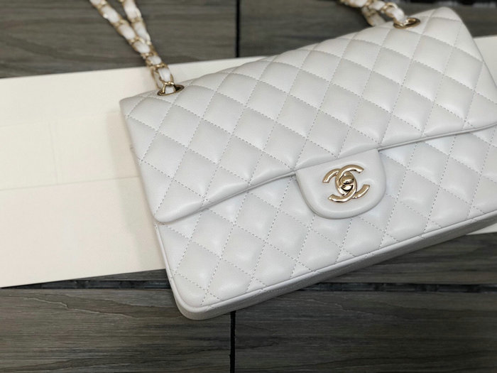 Classic Chanel Lambskin Medium Flap Bag White CF1112