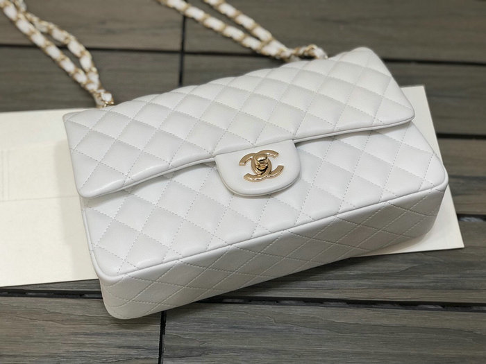 Classic Chanel Lambskin Medium Flap Bag White CF1112
