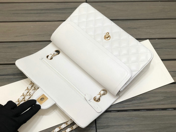 Classic Chanel Lambskin Medium Flap Bag White CF1112