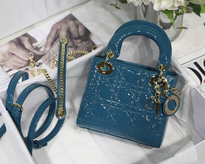 Mini Lady Dior Patent Bag Blue D91701