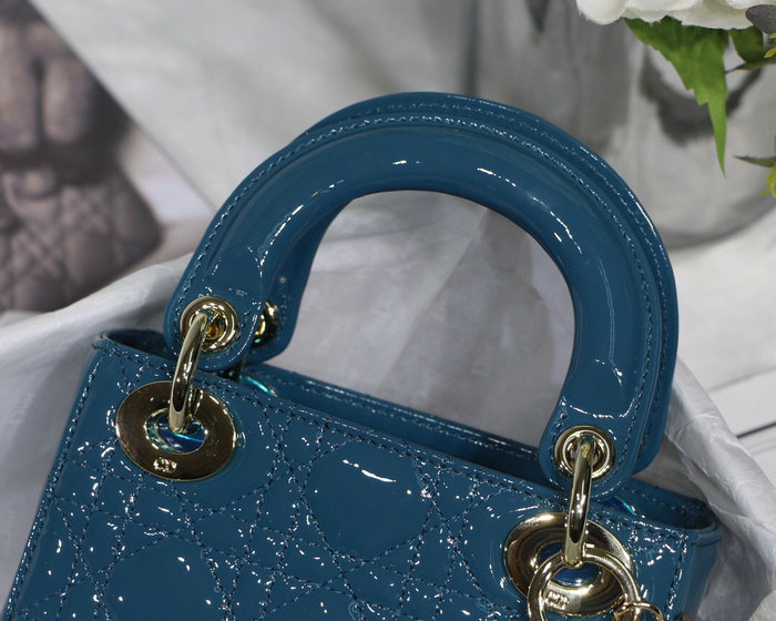 Mini Lady Dior Patent Bag Blue D91701