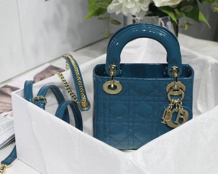 Mini Lady Dior Patent Bag Blue D91701