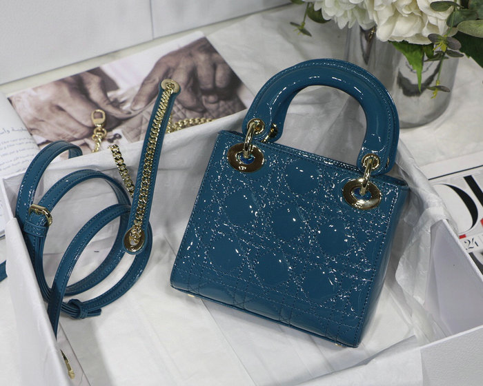 Mini Lady Dior Patent Bag Blue D91701