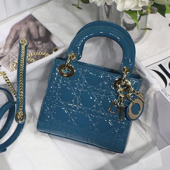 Mini Lady Dior Patent Bag Blue D91701