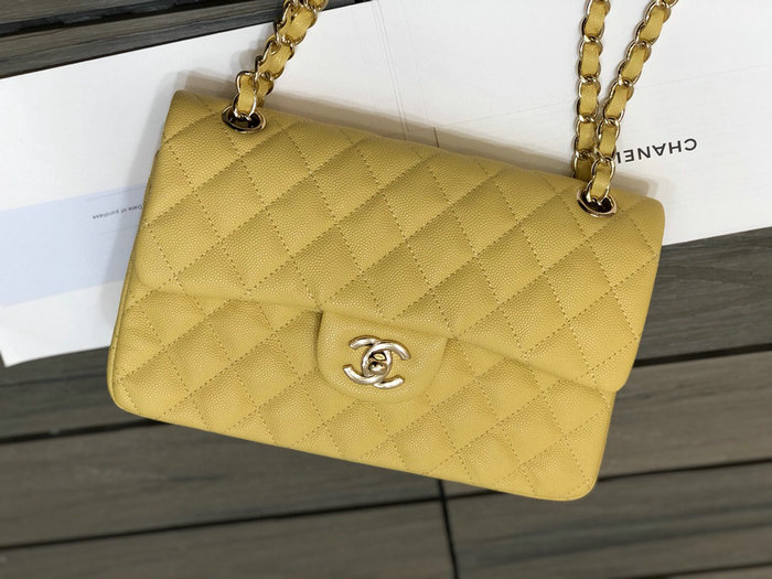 Small Classic Chanel Flap Bag Yellow A01117