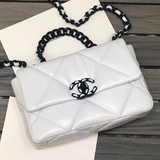 Chanel 19 Lambskin Flap Bag White AS1160