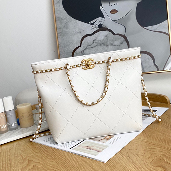 Chanel Calfskin Small Tote White AS2374