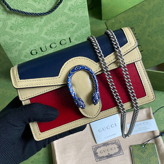 Gucci Dionysus Leather Mini Chain Bag Blue and Red 476432