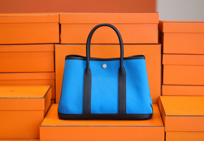 Hermes Canvas Garden Party 30 36 Bag Blue HG30361