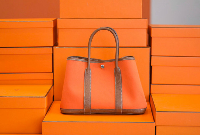 Hermes Canvas Garden Party 30 36 Bag Orange HG30361