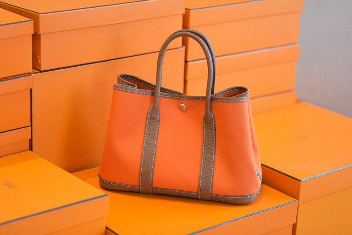 Hermes Canvas Garden Party 30 36 Bag Orange HG30361