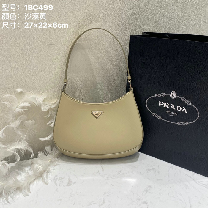 Prada Cleo Brushed Leather Shoulder Bag Beige 1BC499