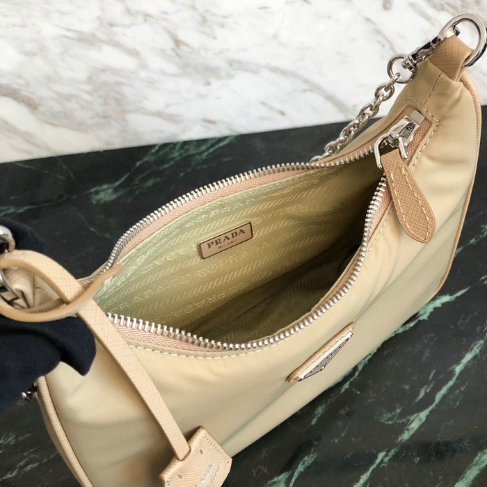 Prada Nylon Hobo Bag Beige 1BH204