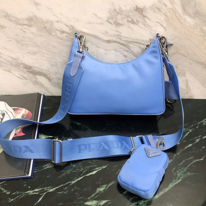 Prada Nylon Hobo Bag Blue 1BH204