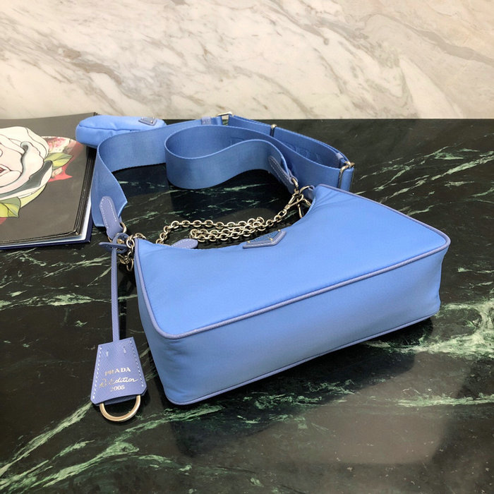 Prada Nylon Hobo Bag Blue 1BH204