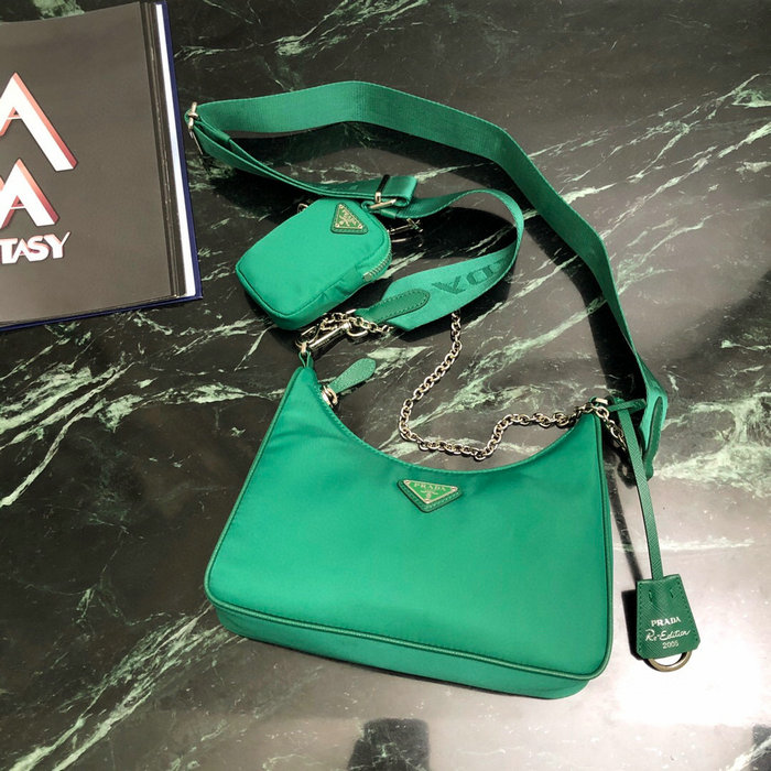 Prada Nylon Hobo Bag Green 1BH204