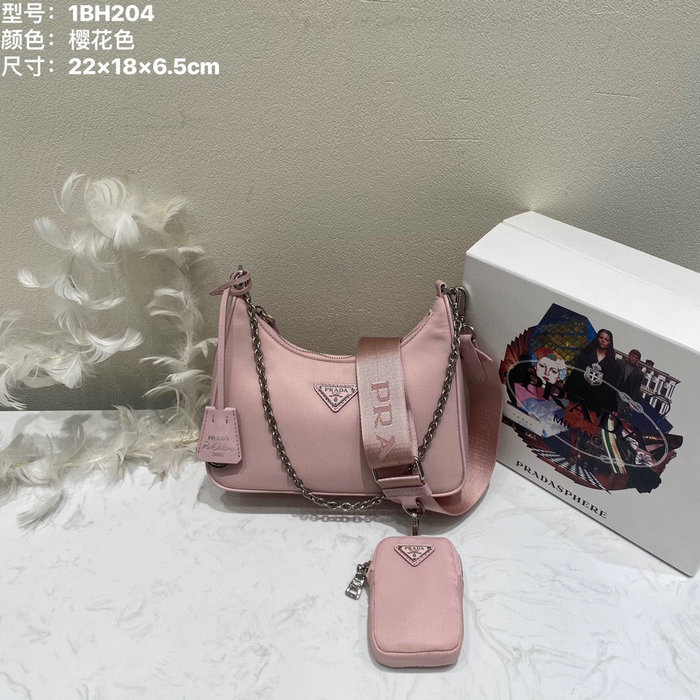 Prada Nylon Hobo Bag Light Pink 1BH204