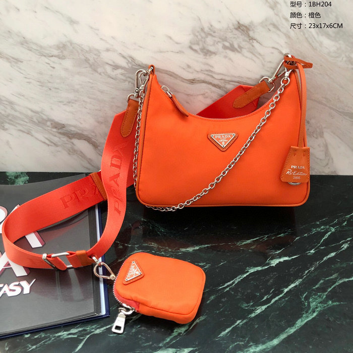 Prada Nylon Hobo Bag Orange 1BH204