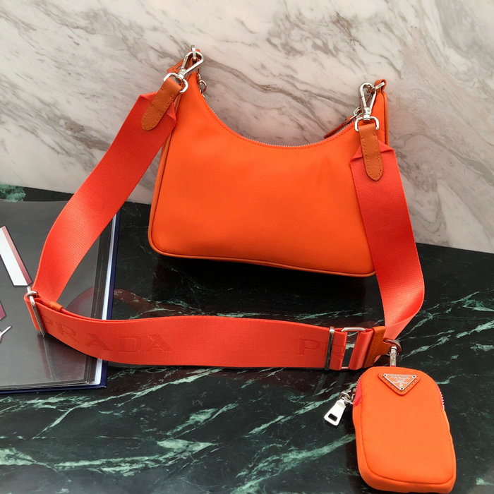 Prada Nylon Hobo Bag Orange 1BH204