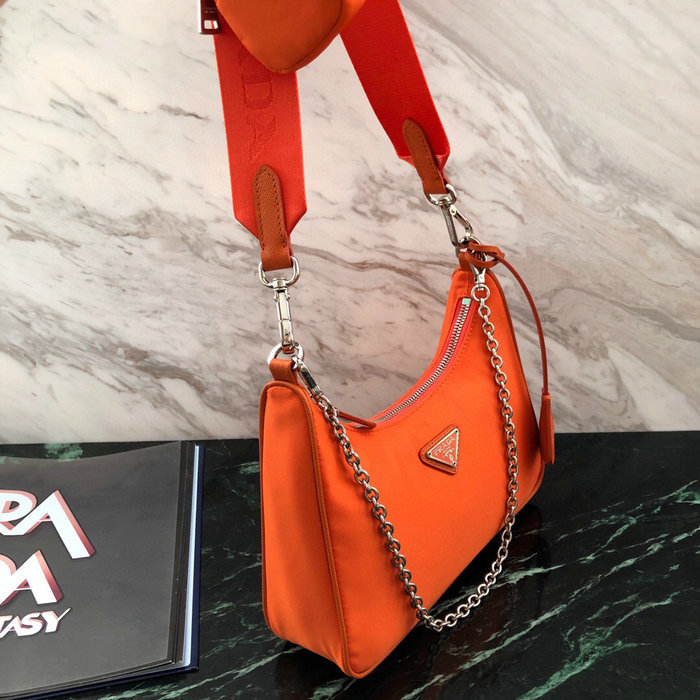 Prada Nylon Hobo Bag Orange 1BH204