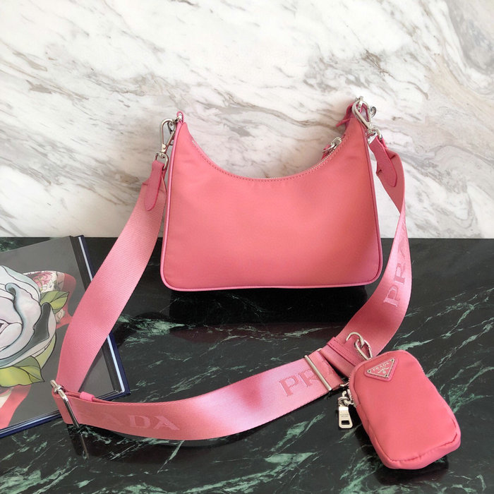 Prada Nylon Hobo Bag Pink 1BH204