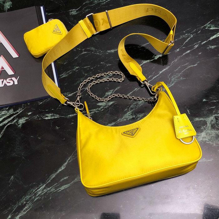 Prada Nylon Hobo Bag Yellow 1BH204