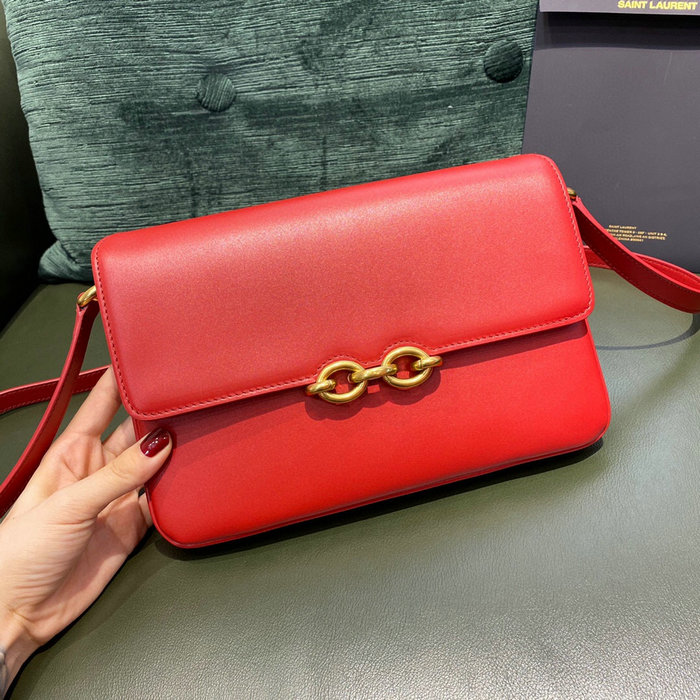 YSL Le Maillon Satchel in Smooth Leather Red 649795