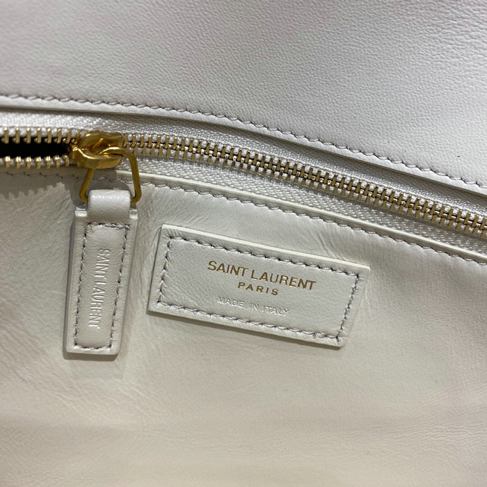 YSL Le Maillon Satchel in Smooth Leather White 649795