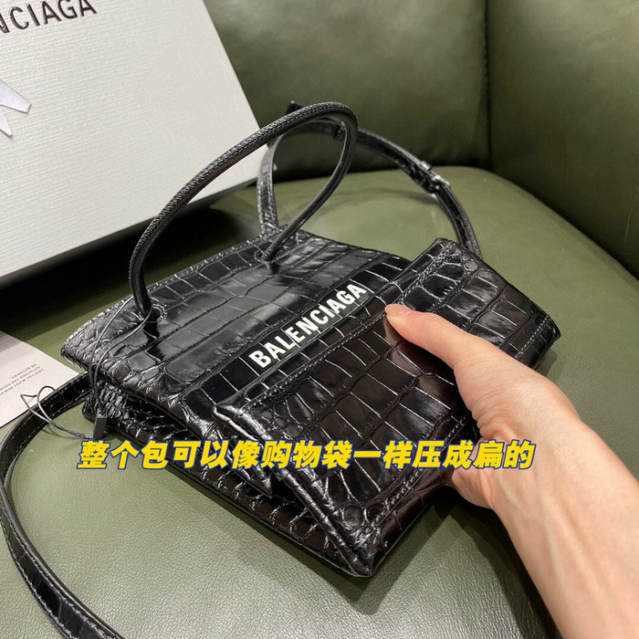 Balenciaga croc-effect leather XXS Shopping Tote Bag Black 572411