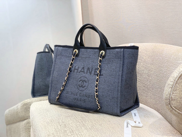 Chanel Canvas Large Deauville Shopping Bag Blue AS66941