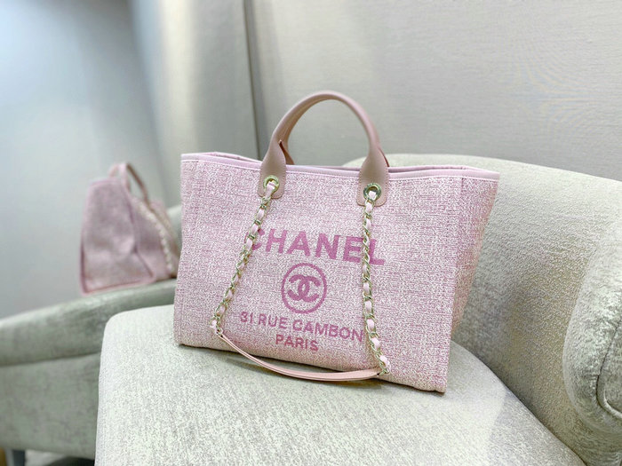 Chanel Canvas Large Deauville Shopping Bag Pink AS66941