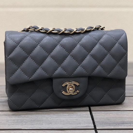 Classic Chanel Grain Calfskin Small Flap Bag Grey CF1116