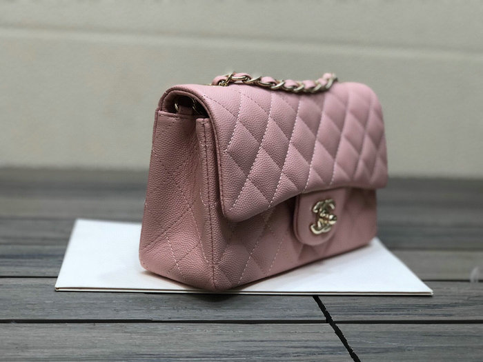 Classic Chanel Grain Calfskin Small Flap Bag Pink CF1116