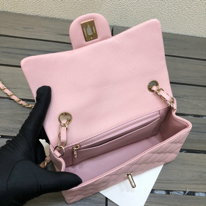 Classic Chanel Grain Calfskin Small Flap Bag Pink CF1116