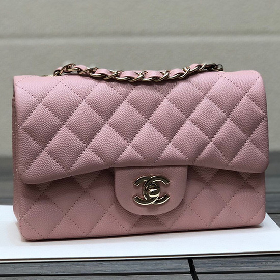 Classic Chanel Grain Calfskin Small Flap Bag Pink CF1116