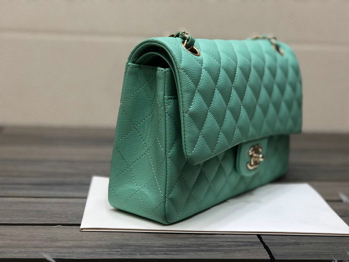 Classic Chanel Grained Calfskin Medium Flap Bag Green CF1112