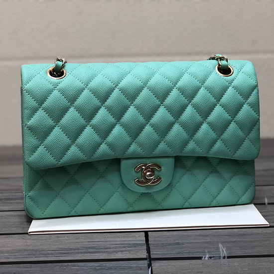 Classic Chanel Grained Calfskin Medium Flap Bag Green CF1112