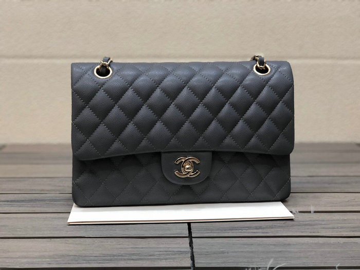 Classic Chanel Grained Calfskin Medium Flap Bag Grey CF1112