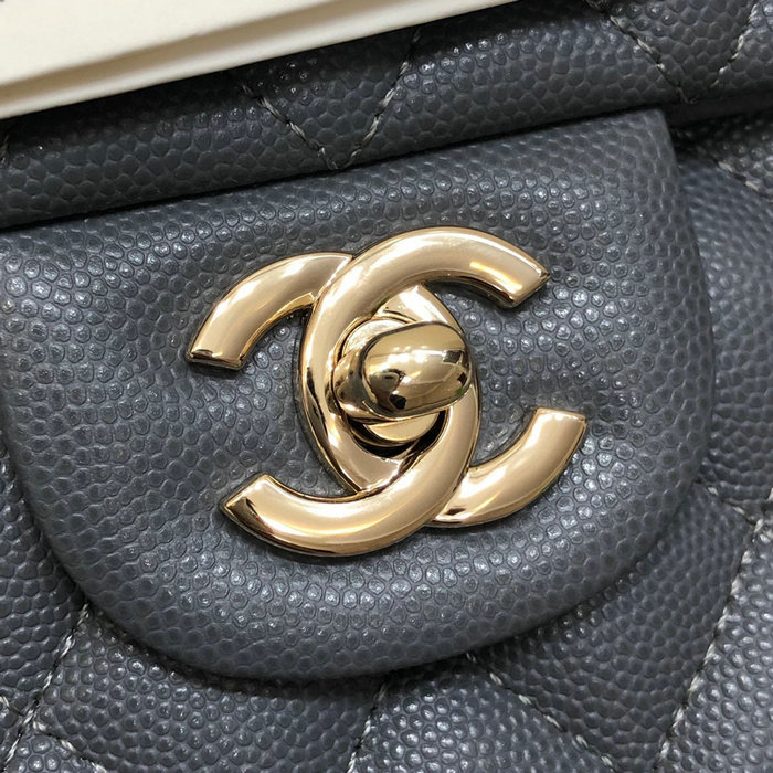 Classic Chanel Grained Calfskin Medium Flap Bag Grey CF1112