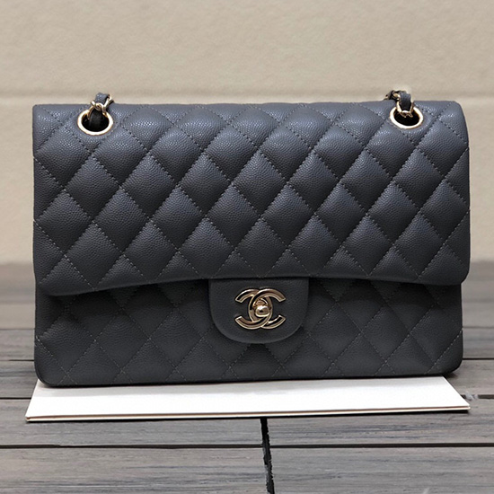 Classic Chanel Grained Calfskin Medium Flap Bag Grey CF1112