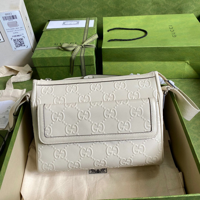 Gucci GG Embossed Messenger Bag White 658565